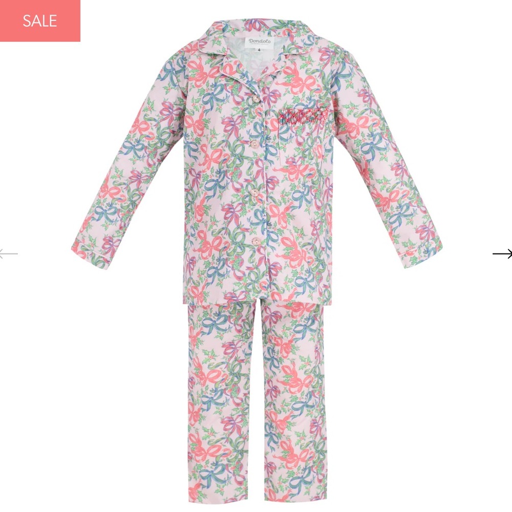Dondolo Baby Girl Smocked Pajama Set 12M Pink Bow Print NWT Holiday Christmas